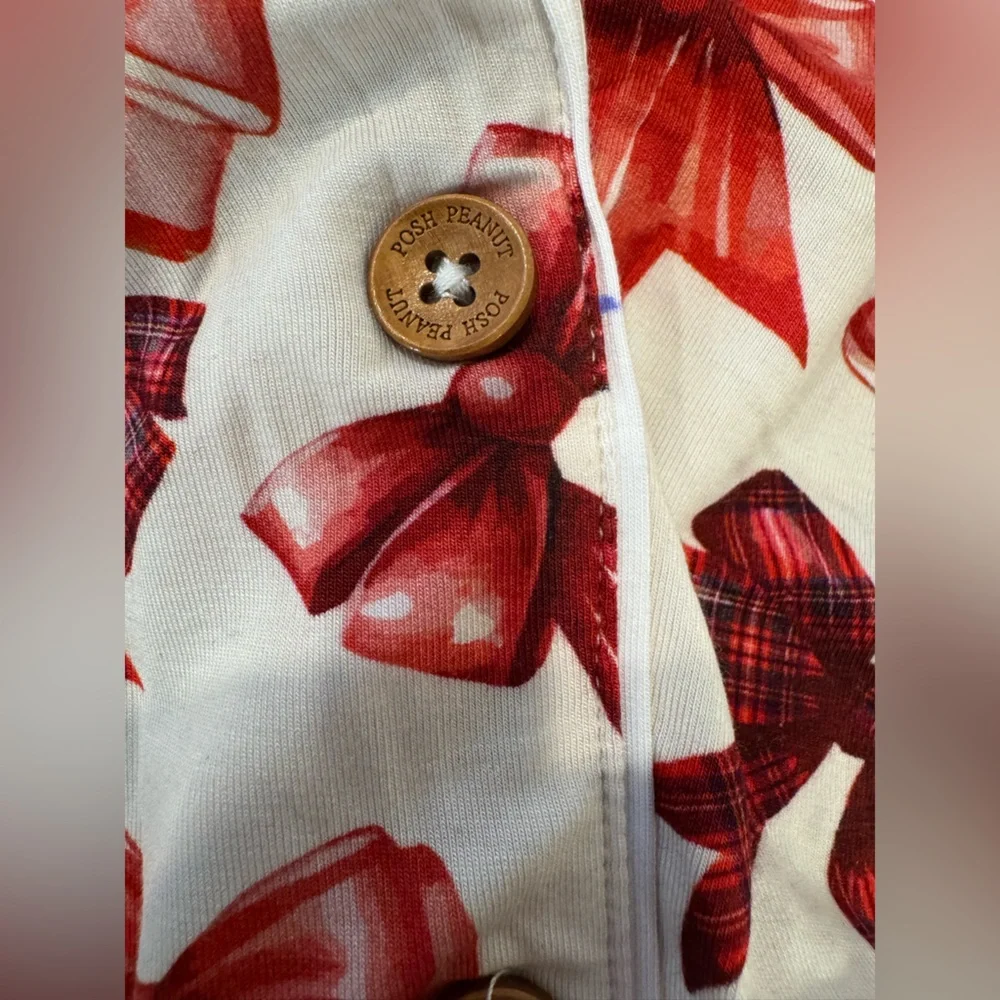 NWT Posh Peanut Holiday Christmas Red Bow Women’s Luxe Pajama Pant Set w/ Pocket - Picture 16 of 16
